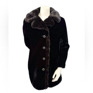 Vintage Borgazia Deep Pile Faux Fur Coat Black Dubrowsky & Joseph
